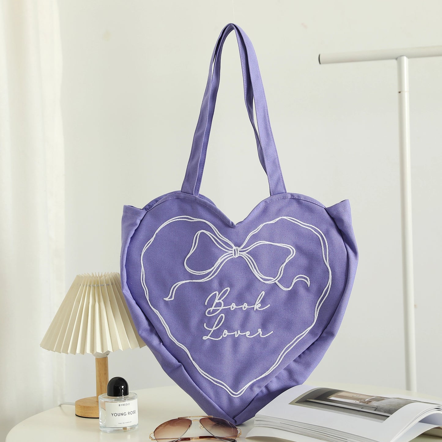 Book Lover Embroidered Bag - Lavendar