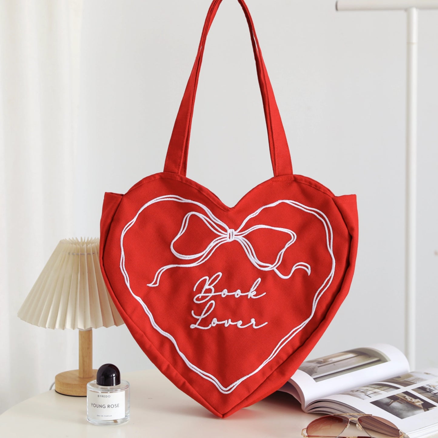 Book Lover Embroidered Bag - Red