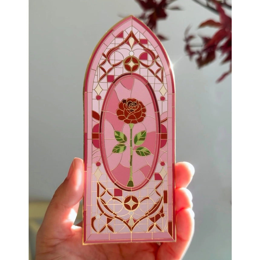 Gold Foil Stained Glass Rose Bookmark